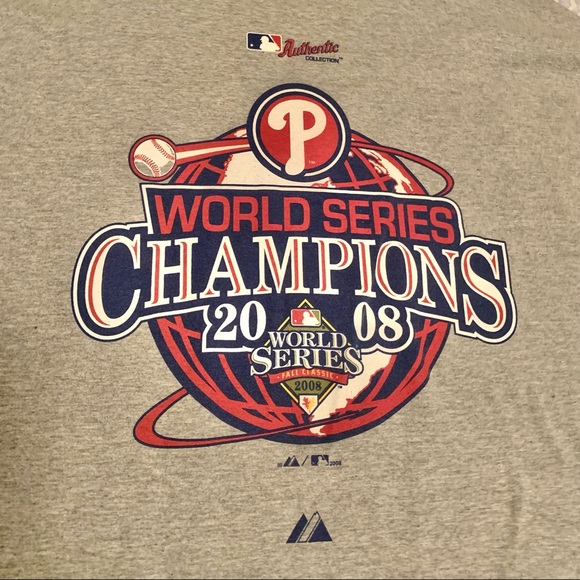 MLB Majestic Philadelphia Phillies 2008 World Series Champions Gray T-Shirt 2XL - Picture 4 of 10